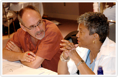 Photo of two teachers in a discussion